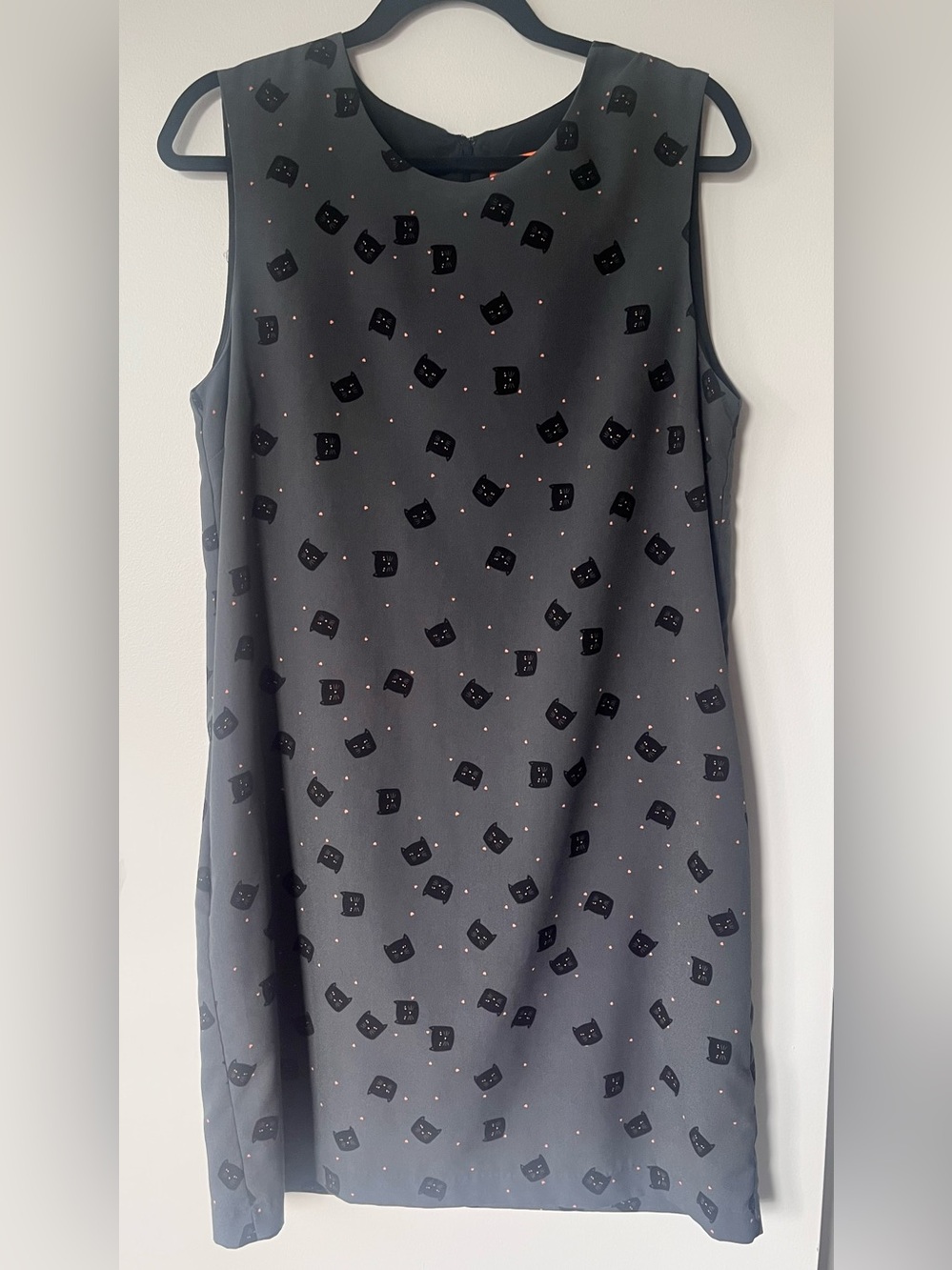Joe Fresh Charcoal Grey Cat Print Shift Dress with Pockets Size 10
